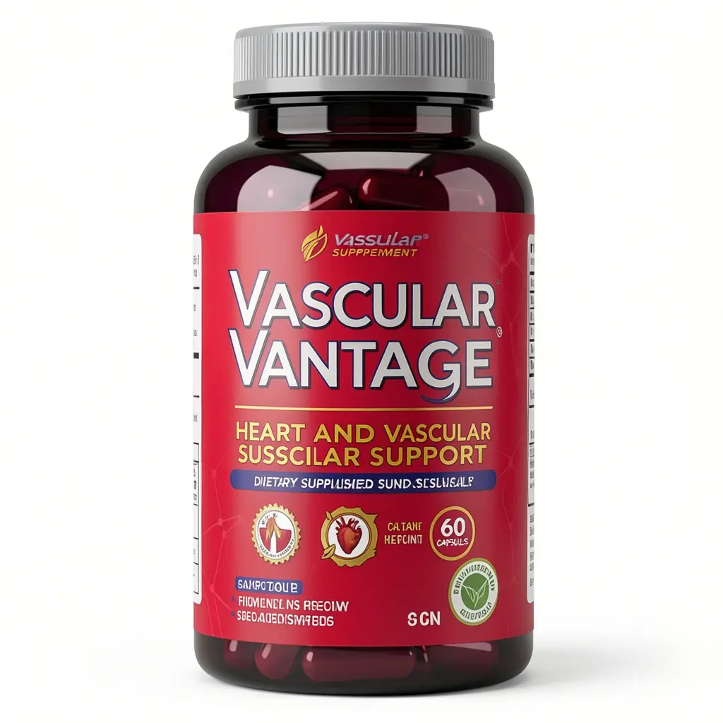 Vascular Vantage dietary supplement bottle containing 60 capsules formulated for heart and vascular support